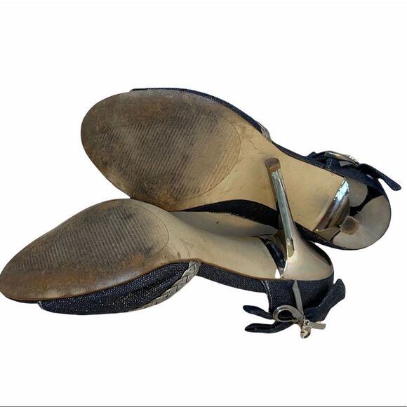 GUESS Denim&Silver Bow Open Toe High Heel 6 - Picture 10 of 10